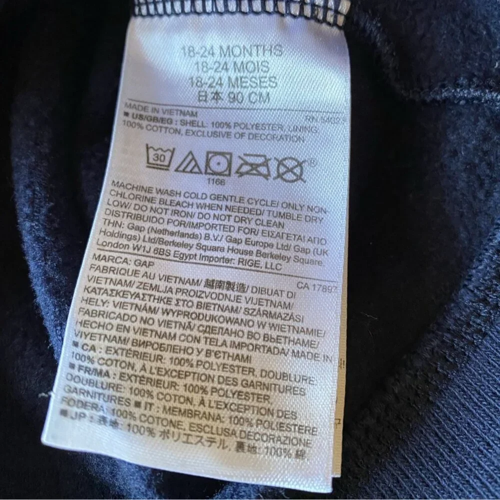 Baby Gap Toddler Girls Full-Zip Hoodie Size 18-24M Navy With Pink & White Accent